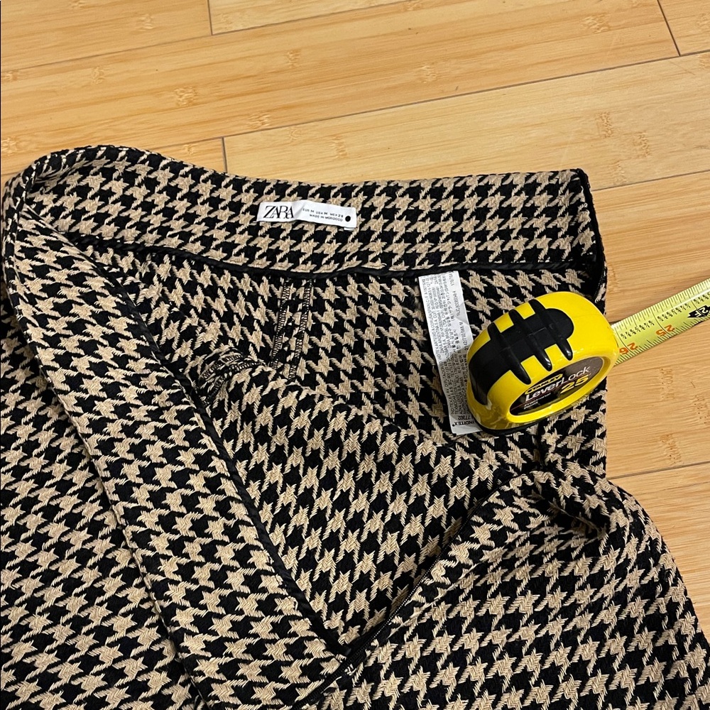 Zara Black and Tan High Rise Side Zipper Houndstooth WideLeg Pants Full Length M - Picture 9 of 11